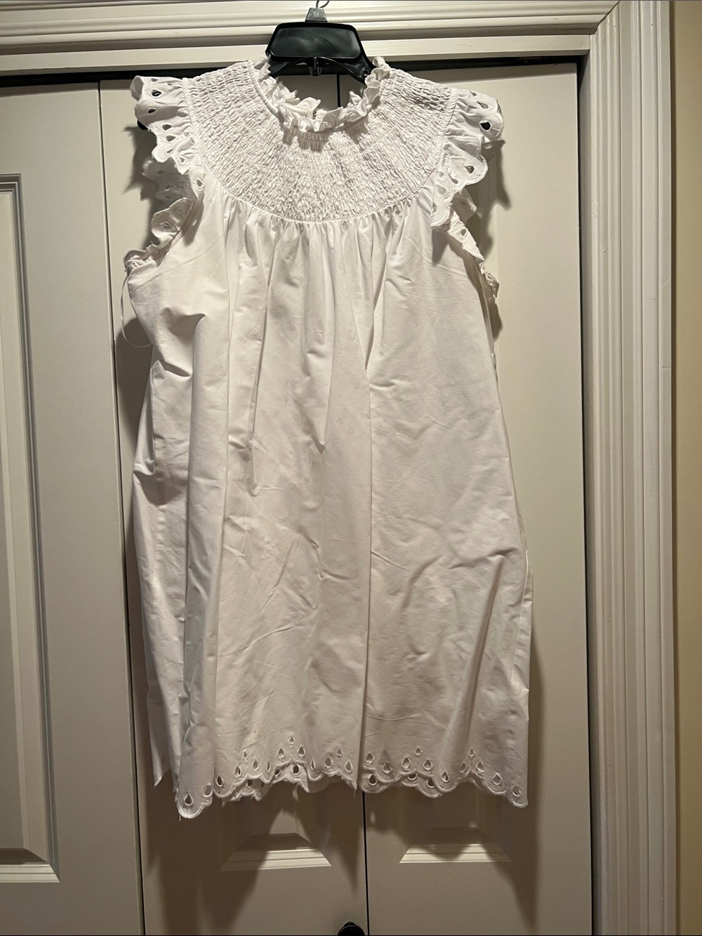 crown & ivy White Eyelet Smocked Yoke Dress